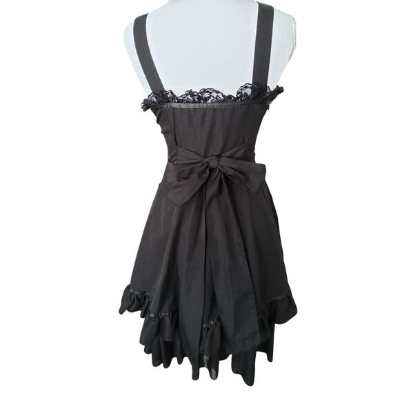 Coquette whimsigoth black midi dress tiered ruffled laced Lolita corsette XS/S - Picture 3 of 8